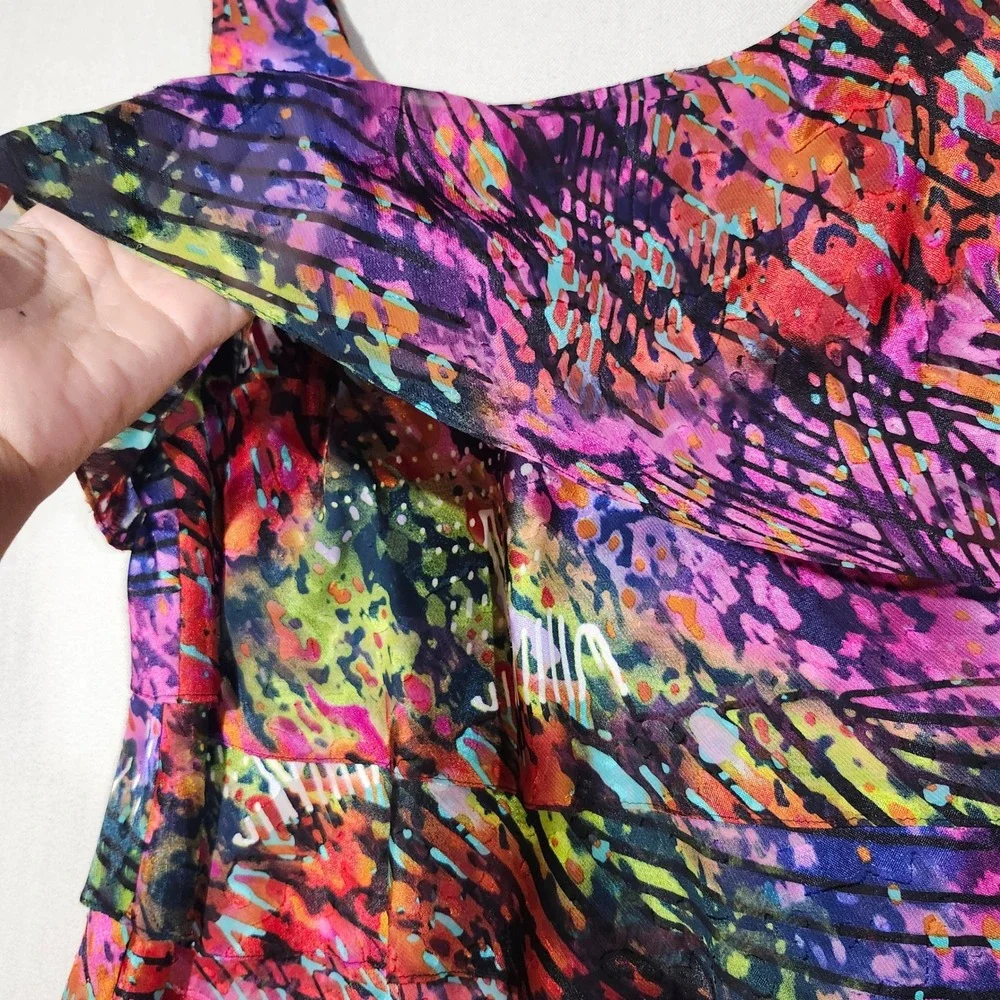 Alex Evenings Womens 1X 2 Piece Set Abstract Multi Color Tiered Top Shrug Jacket
